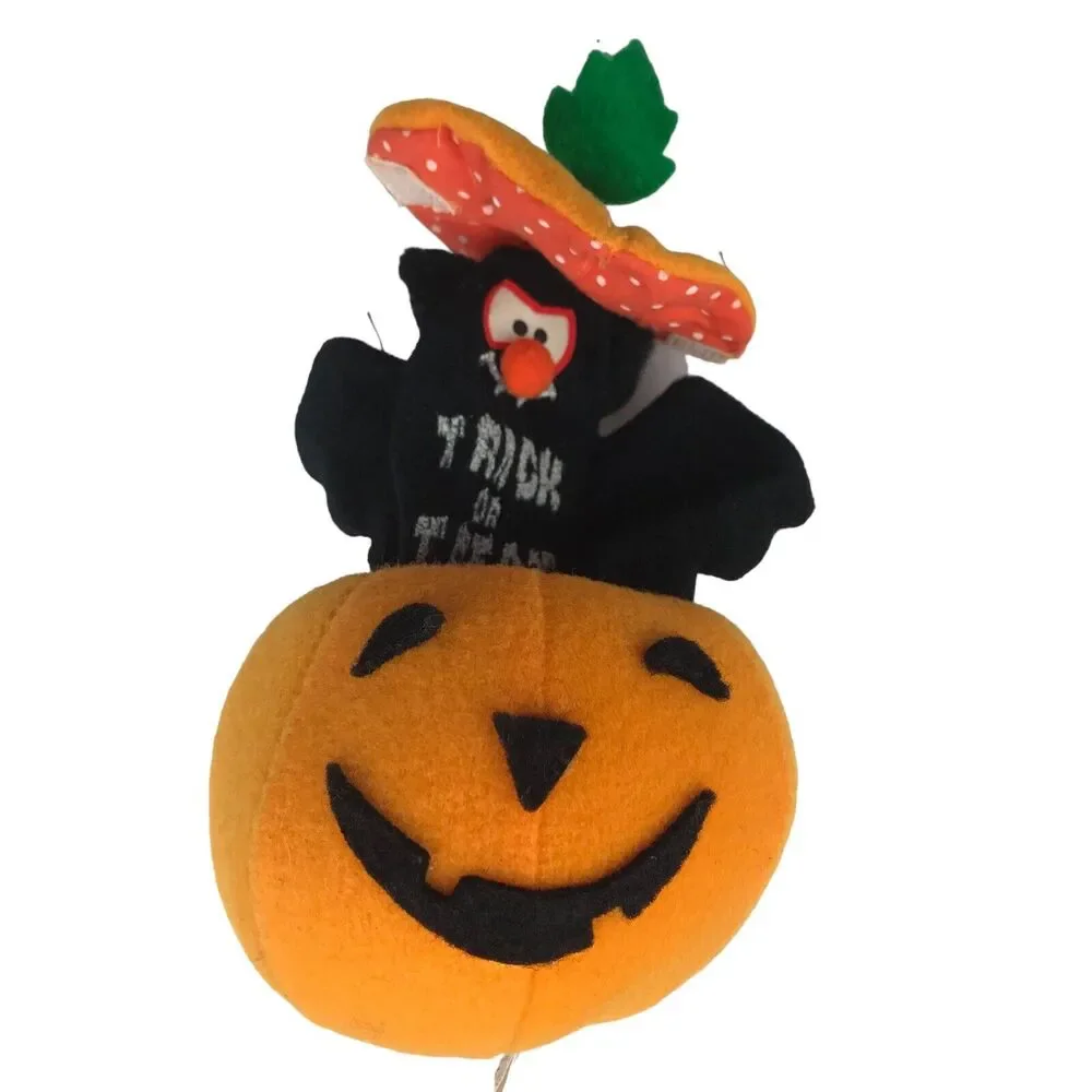 Applause 1986 Halloween Pop Up Pumpkin Plush Bat Jack-O-Lantern Stuffed Vintage